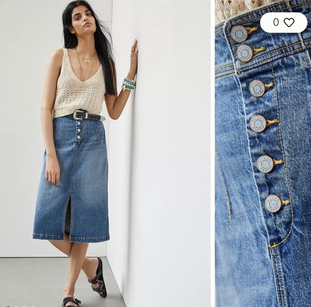 Pilcro Slim Denim Midi Skirt Anthropologie High Waist 6 Button Front Sz 2 fall
